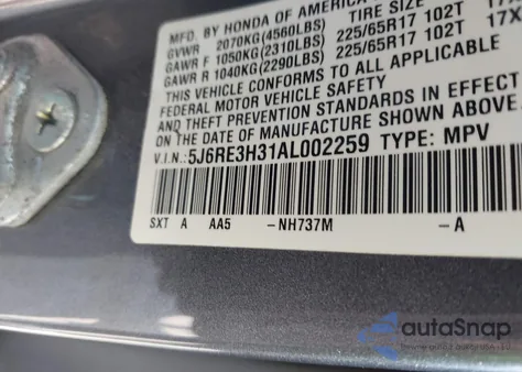 2010 Honda Cr-V Lx from USA, damaged, VIN 5J6RE3H31AL002259